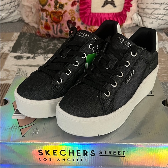Skechers Black and White Platform Sneakers - Picture 1 of 10